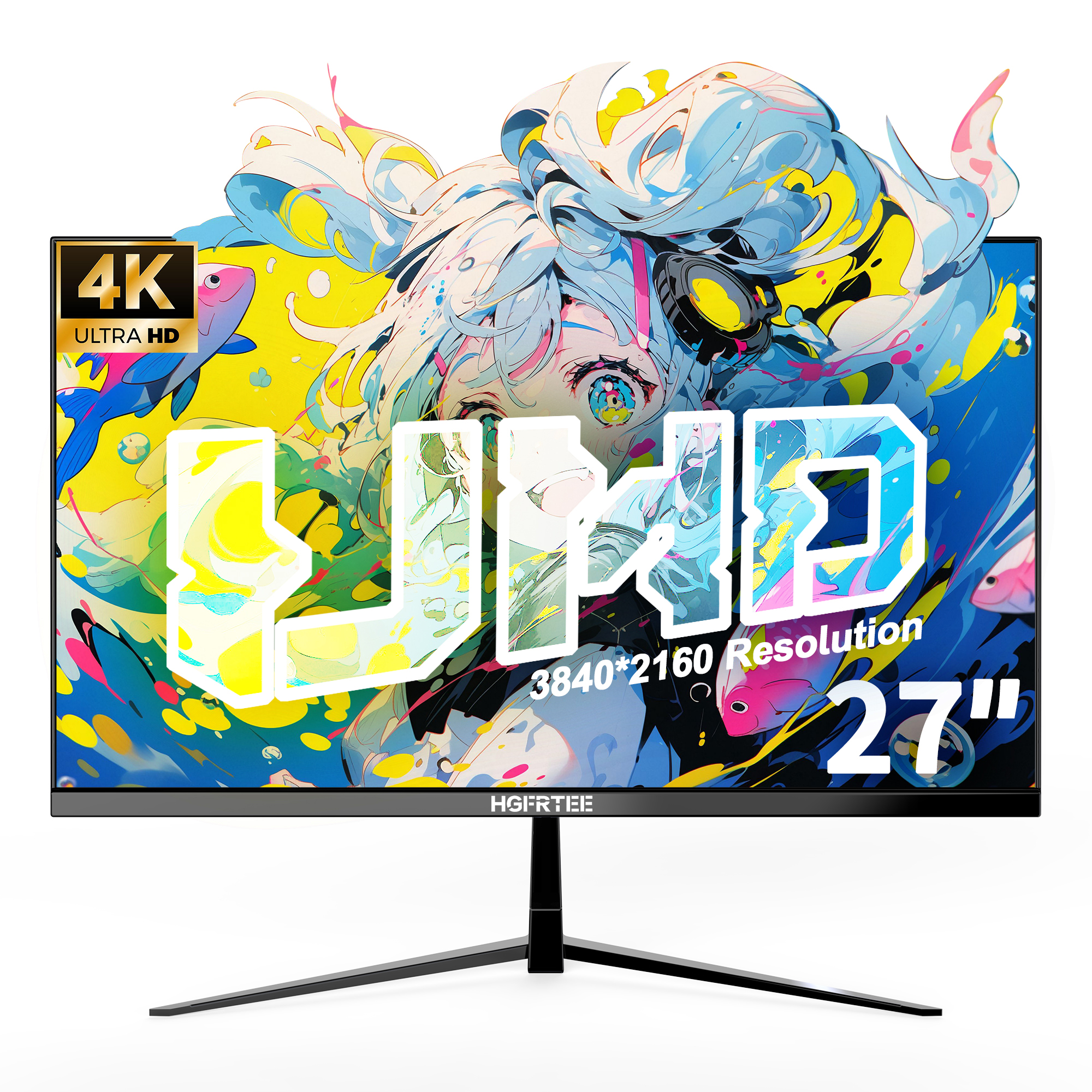 Gaming Monitor Curved - HGFRTEE 4K 27 Inch Monitor 3840*2160