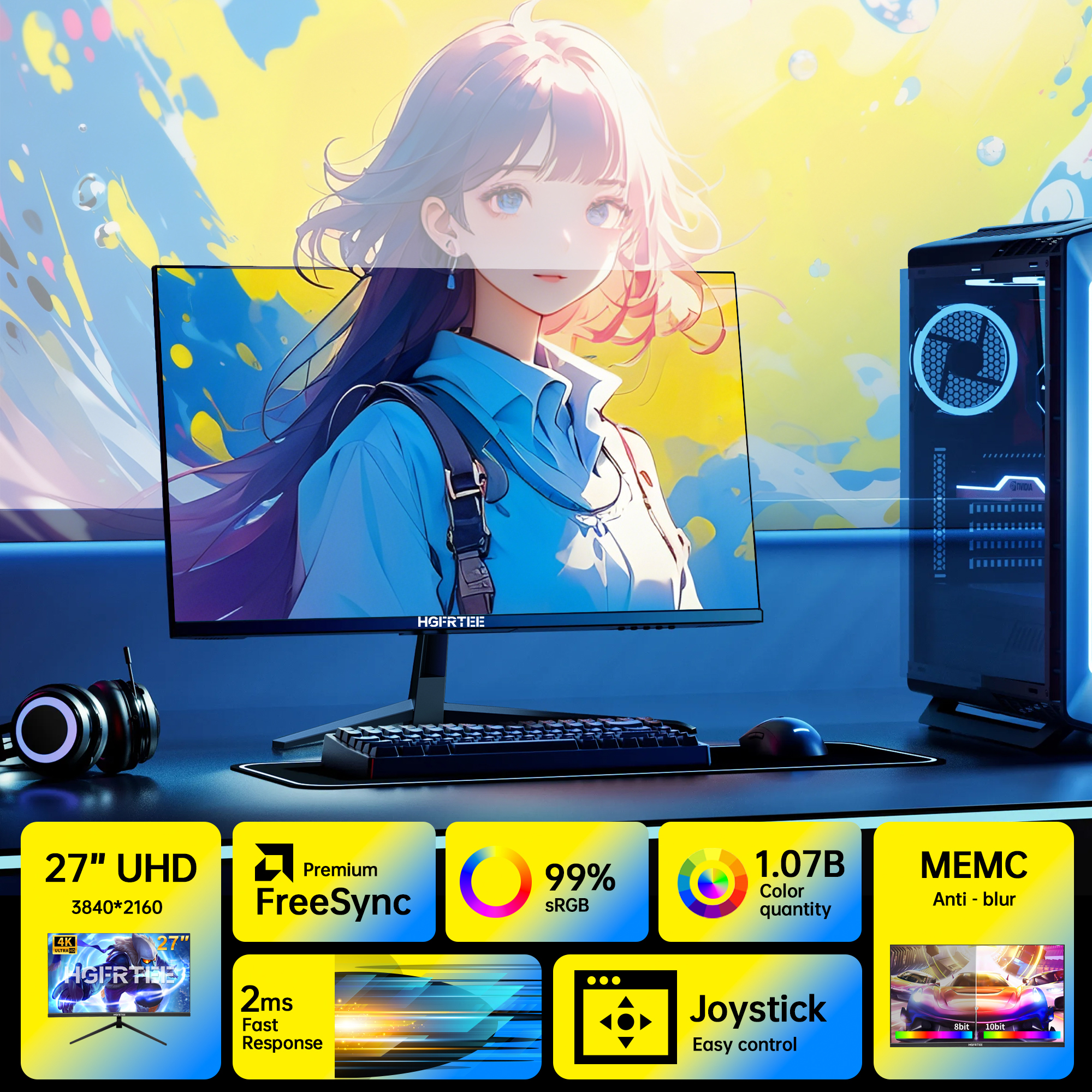 HGFRTEE 4K 27 Inch Monitor 384 - Gaming Monitor Curved recension och pris